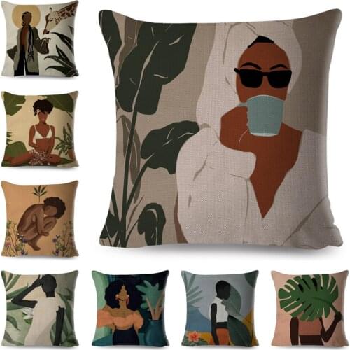 Beautiful Black Africa Women Pillow Case Decor Cartoon Geometric Lady Cushion Cover for Sofa Car Home Polyester Pillowcase 45x45