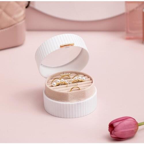 Round Portable Jewelry Organizer Wedding Gift Case Earrings Ring Storage Box Travel Display Storage Holder Mini Desk Rangement