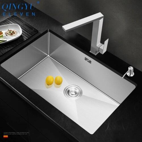 QINGYU ELEVEN kitchen sink no lead handmade brushed 304 stainless steel 3mm thickness single bowl bar counter kitchen sink