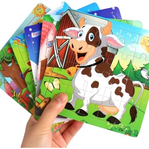Hot selling 20 pieces of childrens baby educational learning toys childrens cartoon animals/vehicle puzzle wooden puzzle toys