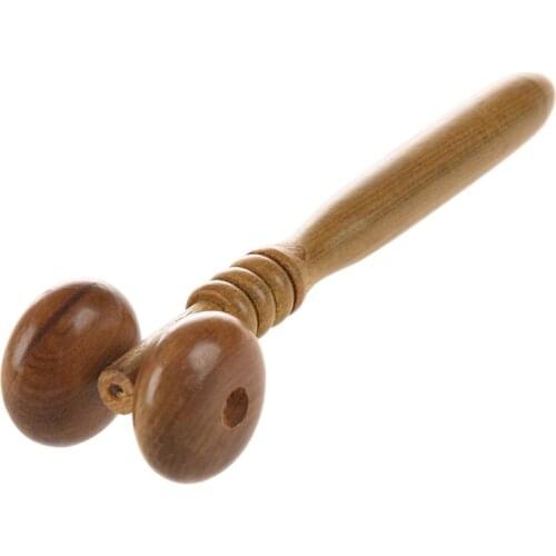 Nonslip Handle Wooden 2 Rollers Face Neck Relaxing Massager