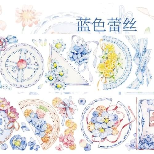 Dreamy Blue Lace PET Washi Tapes Bullet Journal Masking Tape Adhesive Tape DIY Scrapbooking Decoration Washi Stickers