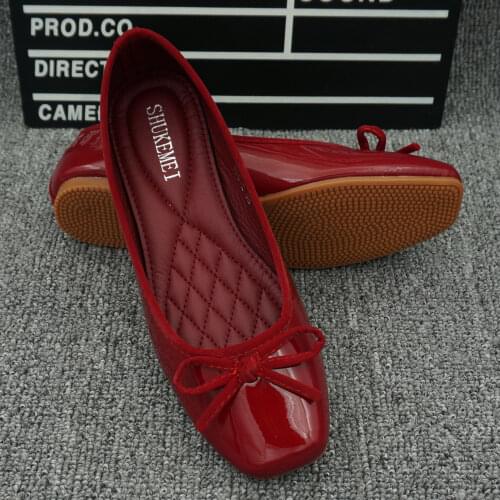Hot Women Square Head Patent Leather Flats Loafers Female Driving Shoes Slip on Moccasins Ladies Comfort Ballerines