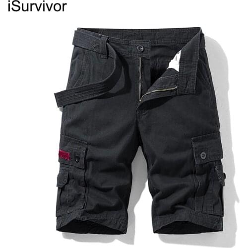 2021 Mens Summer New Solid Color Multi-Pocket Overalls Shorts Pure Cotton Casual Fashion Five-point Pants