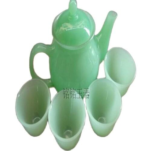 China handmade jade carving natural stone jade teapot and tea cup A set