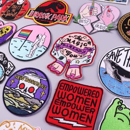 Whale/Letter Patch For Clothing DIY Iron On Patches On Clothes Embroidery Patch For Clothes Wave/Mountain Patches Stripe Jacket