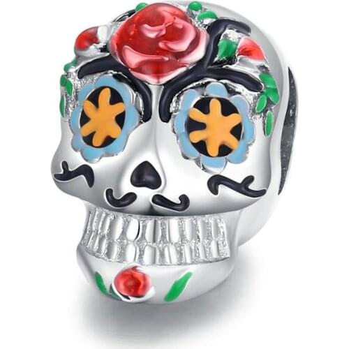 Genuine 100% 925 Sterling Silver Fine Jewelry Pendant Skull Charm Flower Beads Fit Bracelet & Bangle Women Wedding Gift Making