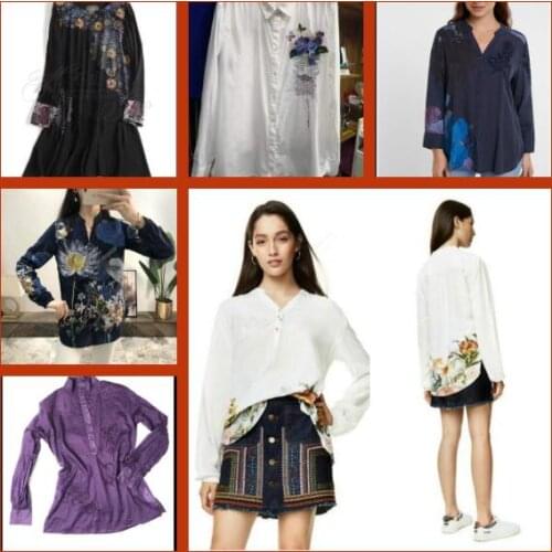 Spain Desigual2021 new womens dress European and American style embroidered print design slim body breathable shirt