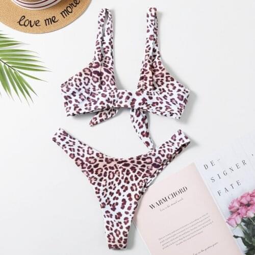 New European And American Foreign Trade Hot Style Ladies Split Swimsuit Sexy Leopard Print Bikini Gathered