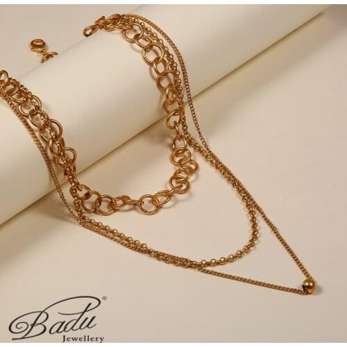 Badu Punk Necklace Round Chain Jewelry Gold Round Bead O Shaped Chain Ladies Sweater Chain Metal Minimalist Accessories