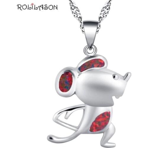 ROLILASON animal shape design silver color stamped red fire opal Necklace Pendant fashion business gift ladies OP849