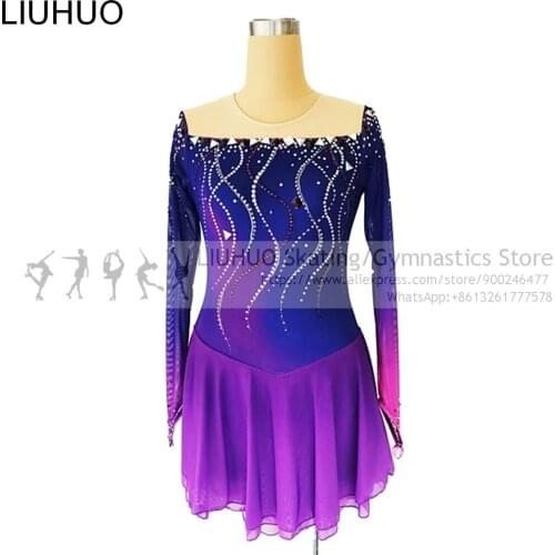 Custom Ice Skating Dress Womens Girls' Purple Gradient Figure Skating Dress Competition Profession Performance Christmas Gifts
