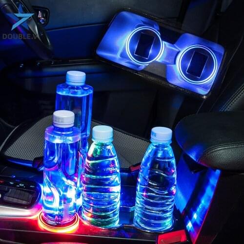 2X Universal Car Solar Energyled Lights Cup Holder Coasters Car Drink Coffee Bottle Tray Stand Under The Cup Table Goblet Rack