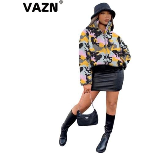 VAZN 2020 Winter Hot Popular Camouflage Young Casual High-end Down Jackets High Waist Full Sleeve Energy Daily Women Outwears