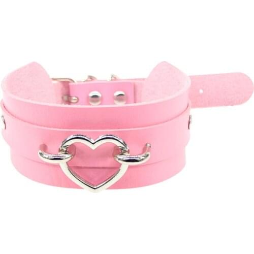 Pink Choker Heart Collar Necklace For Women Studded Goth Chockers Girls Party Club Gothic Jewelry Accessories 2021