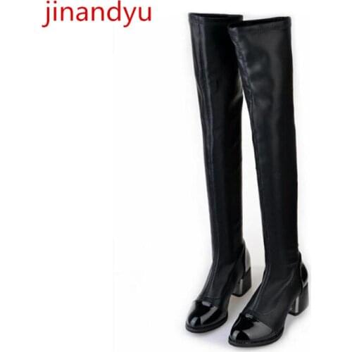 Block Heels Women Over The Knee High Boots Femme Stretch Leather Shoes Long Boots for Women Sexy Black Heels Overknees Boots
