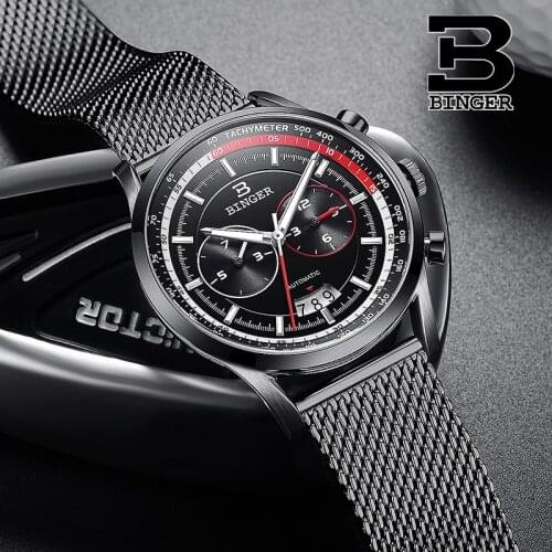 Switzerland Brand BINGER Automatic Watch for Men Stainless Steel Wrist watches Fashion Mechanical Clock relogio masculino 2019
