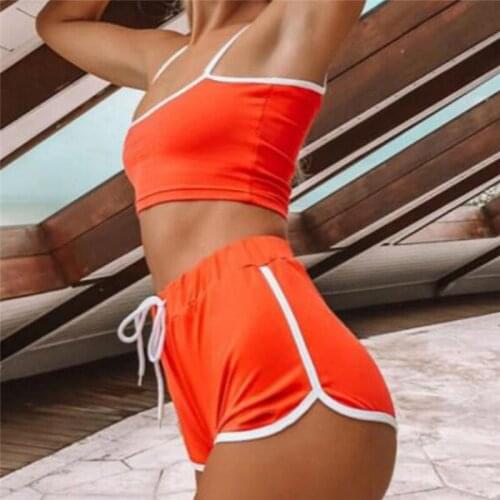 Sports Series Bikini Set Women Beach Bathing Womens Set Solid Ladies Bikinis Spaghetti Strap Suits Tops + Bottoms Beachwear