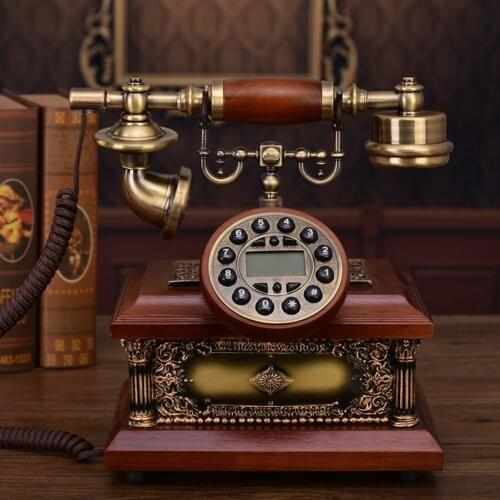 Antique Wood Fixed Telephone Landline with Button Dial, Caller ID, Handsfree, Retro American Telephone Phone for Home Office