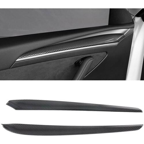 Car Styling 2PCS ABS Carbon Fiber Interior Door Decoration Strips Cover Trim for Tesla Model Y 2020 2021 Accessories