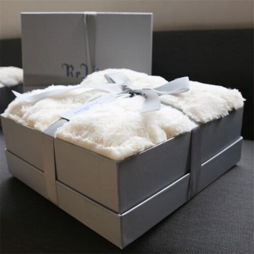 Light Luxury High-End Sofa Blanket White Bay Window Blanket Thickened Double-Layer Imitation Rabbit Fur Nap Blanket Gift Box