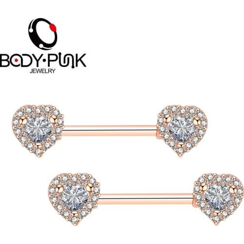 Body Punk Brand 2018 New Women Nipple Piercing Jewelry 14G Double Heart 100% AAA CZ 316 L Surgical Steel Nipple Barbell 2Pcs