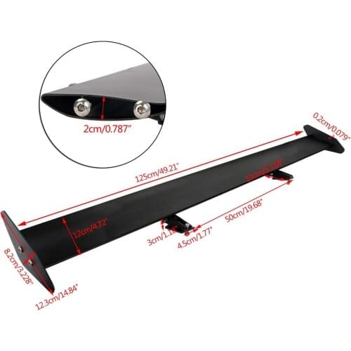 2021 49.21'' 125cm Tuning Universal Light Weight Aluminum Rear Car Hatchback Trunk GT Wing Racing Spoiler Black Drill The Hole