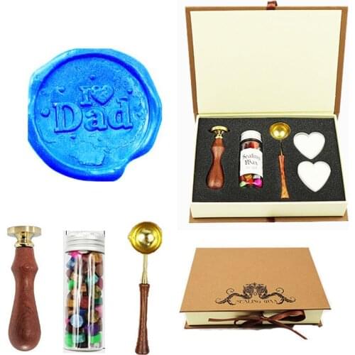 I Dad Heart Fathers Day Vintage Custom Picture Wedding Invitation Wax Seal Sealing Stamp Sticks Spoon Gift Box Set Kit