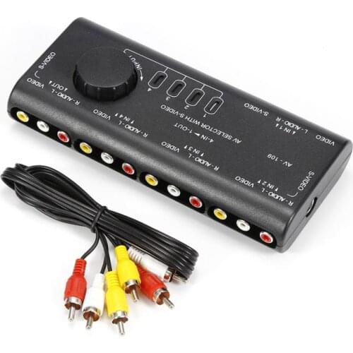 4 In 1 Out AV RCA Switch Box AV Audio Video Signal Switcher Splitter 4 Way Selector With RCA Cable For Television DVD VCD TV