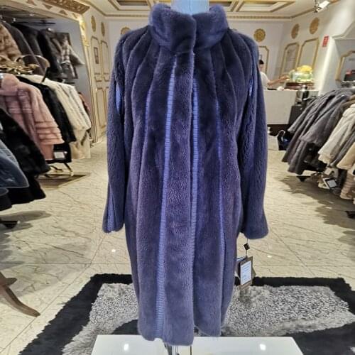 High quality luxury fur coat Snakeskin Sleeve mink fur coat Designer Style fur coats for women Luxury brand coat women