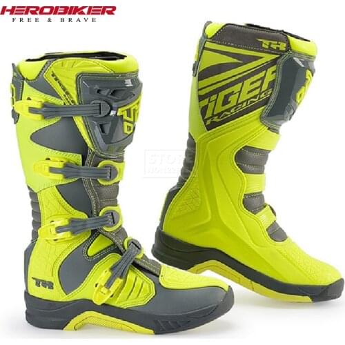 Green Anti-Fall Motocross Off-Road Boots Wear-resistant Motorcycle Boots Non-slip Botas Moto Riding Racing Shoes Profession
