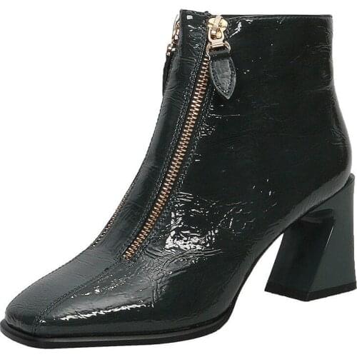 Krasovki Square Toe High Heel Leather Boots Pumps Shoes Boots Winter Platform Fur Plush Booties Short Shoes Boots Women