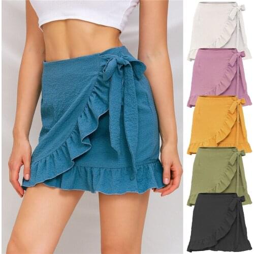 Womens Skirts Short 2021 America Solid Color Lace Up Zipper Mini Skirt Ruffle Skirt Young Womens Summer Clothing BSQ188