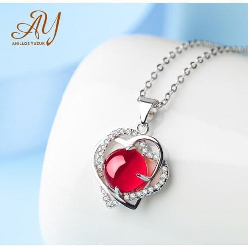 Anillos Yuzuk Natural Agate Heart Pendant Necklace 925 Sterling Silver Gemstones Choker Statement Necklace Women Fine Jewelry