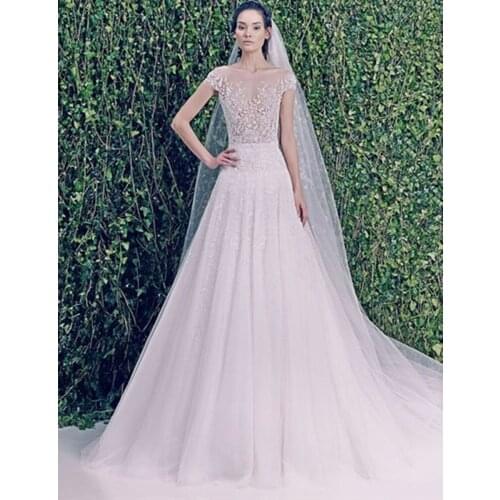 Beautiful Style 2018 Scalloped Cap Short Sleeve A-Line Long Bridal Gown Floor-Length Court Train mother of the bride dresses