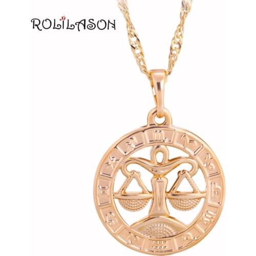 12 Constellation Round Libra design glittering Necklace yellow gold tone Fashion Jewelry Necklace Pendants LN460