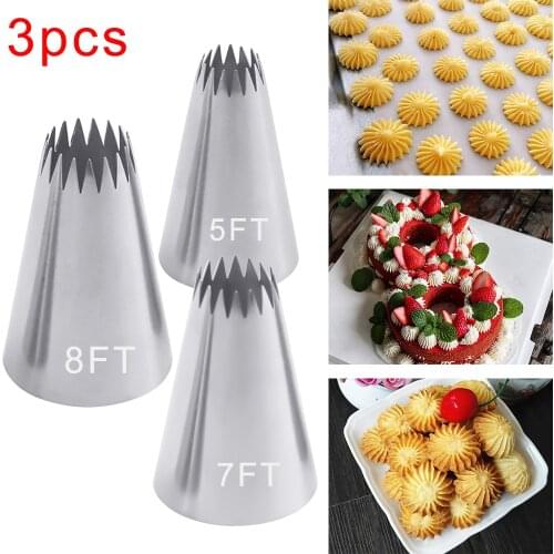 3PCS Teeth Tulip Icing Piping Nozzles Stainless Steel Flower Cream Pastry Tips Nozzles Bag Cupcake Cake Decorating Tools