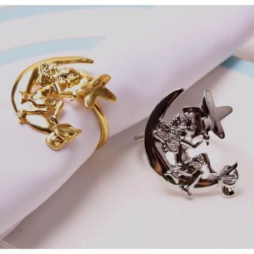 30pcs/lot Metal plating gold silver star and moon napkin button napkin ring hotel tissue ring