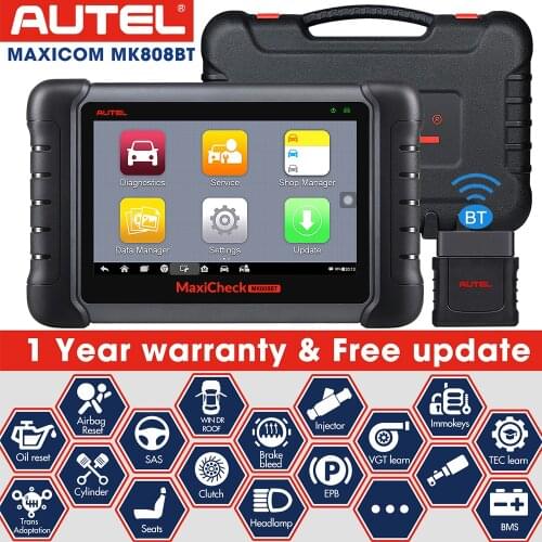Autel MK808BT Car Diagnostic Tool OBD2 Scanner Key Programmer OBD2 Wifi Car Tool Diagnosis Functions of EPB/IMMO/DPF/SAS/TMPS