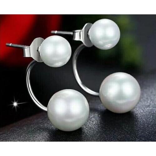 FREE shipping>>>>noble jewelry 925silver 6MM 9-10 round natural white Freshwater akoya Pearls earrings