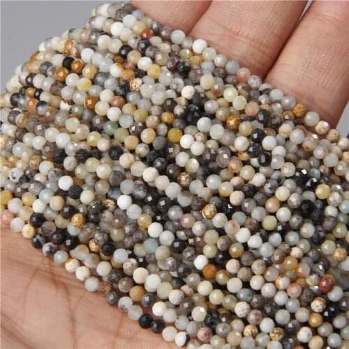 3MM Faceted Natural Round Amazonite Gem Stone Seed Beads For Diy Jewelry Making Bracelet Necklace Earring Gifts Accessories 15"