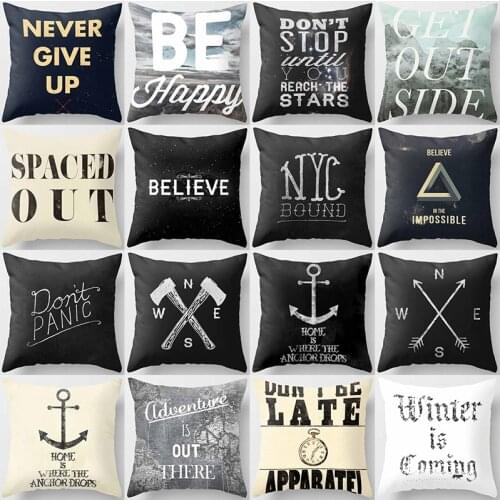 Never give up english words compass pillow cases short velvet high quality square thick pillow case covers