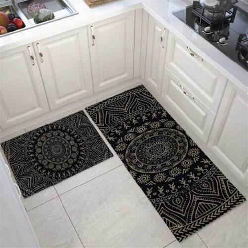 Mandala Black Carpet Kitchen Floor Luxury Ethnic Style Bedside Cushion Geometric Flower Print Bathroom Floor Mat