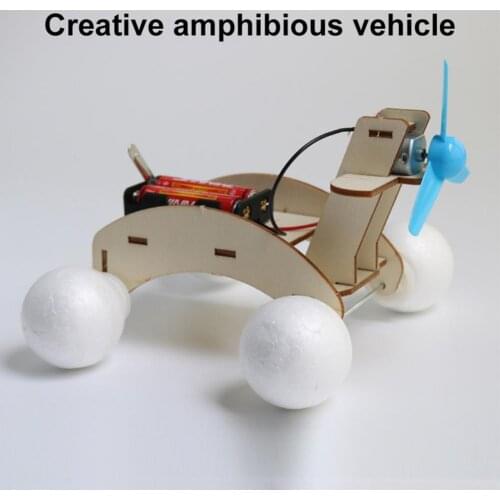 Wooden Electric Car Toys Amphibious Science Wooden DIY Stem Vehicle for Kids Family Parent-child Educational Interactive Toy