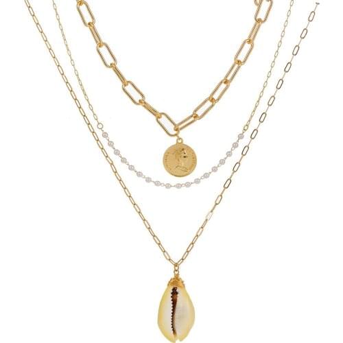 Dropshipping Shell Pearls Necklaces & Pendants Set For Women Vintage Charm Gold Necklace Best Bohemian Jewelry Gift Wholesale