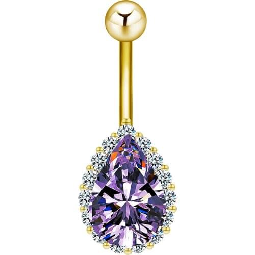 Purple Water AAA Zircon Drop Belly Button Ring For Women Piercing Nombril Body Jewelry Gift