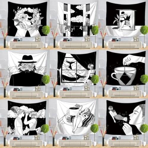 Pop Art Black White Creative Tapestry Polyester Rectangular Living Room Bedroom Home Decor Background Decoration Wall Hanging