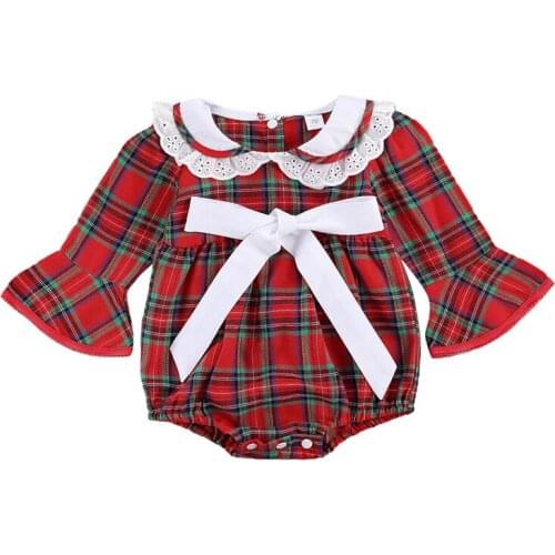 0-18M Christmas Baby Clohting Newborn Kid Boy Girl Clothes Ruffles Lace Bodysuit Elegant Xmas Cute Sweet Princess Outfit