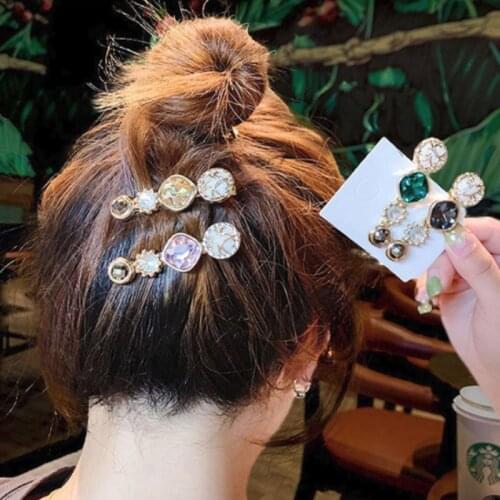 Korean Fashion Crystal Women Hairpins Jewelry Vintage Gold Geometric Barrettes Girls Hair Clips Pince Cheveux Femme Wholesale
