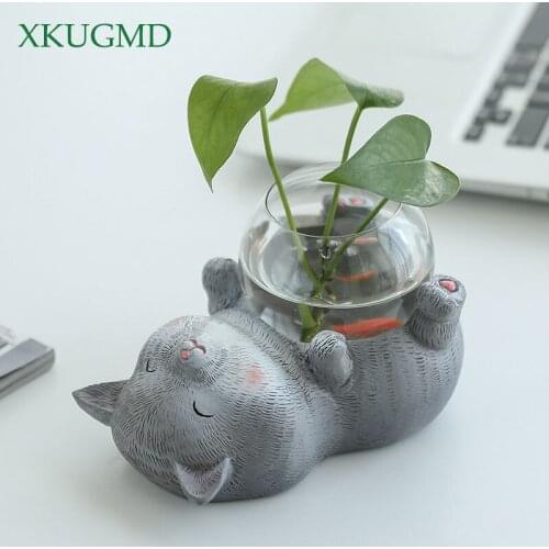 Creative Resin Hydroponic Vase Cute And Adorable Little Fat Cat Decoration Living Room Balcony Home Decorat Ornaments